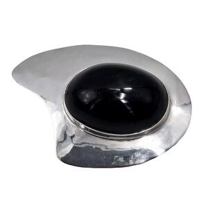 Vintage Modernistic 925 Sterling Silver Mexico Black Onyx Gemstone Pin Pendant